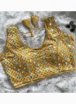 Raw Silk Yellow Party Wear Mirror Work Readymade Blouse